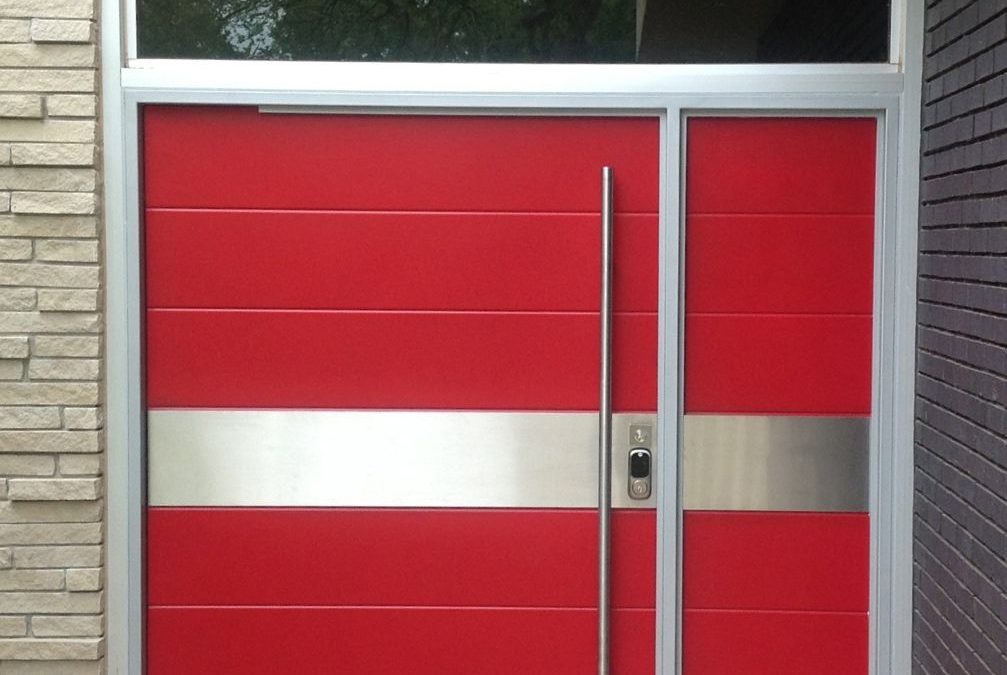 Red and Stainless Steel Pivot Door