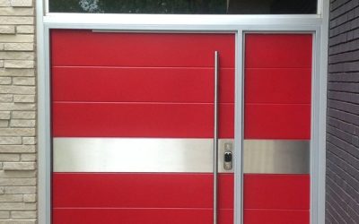 Red and Stainless Steel Pivot Door
