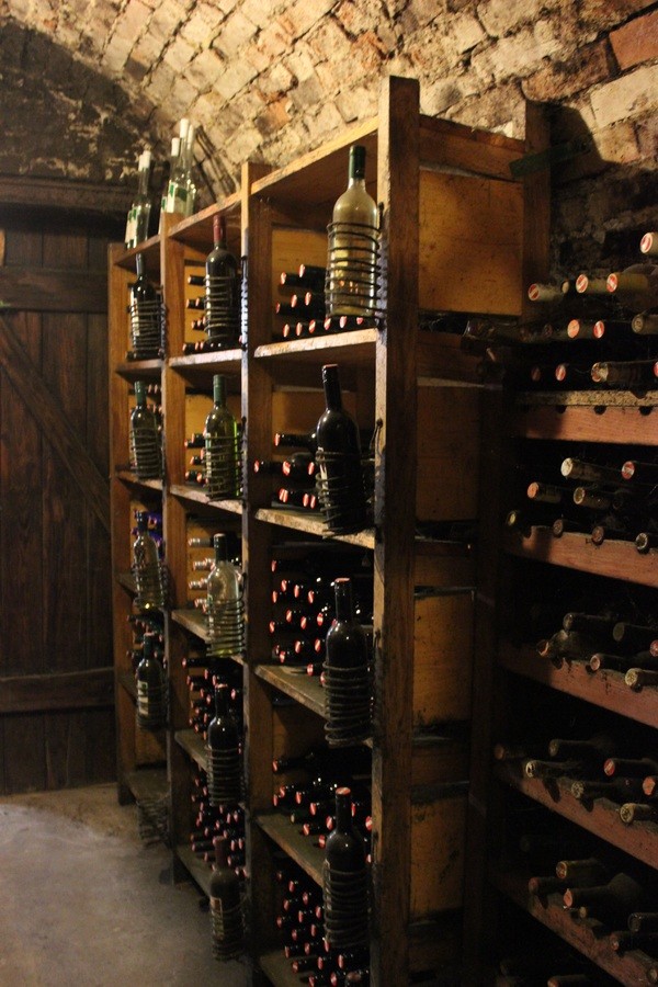 Image of wine cellar bar with glassware