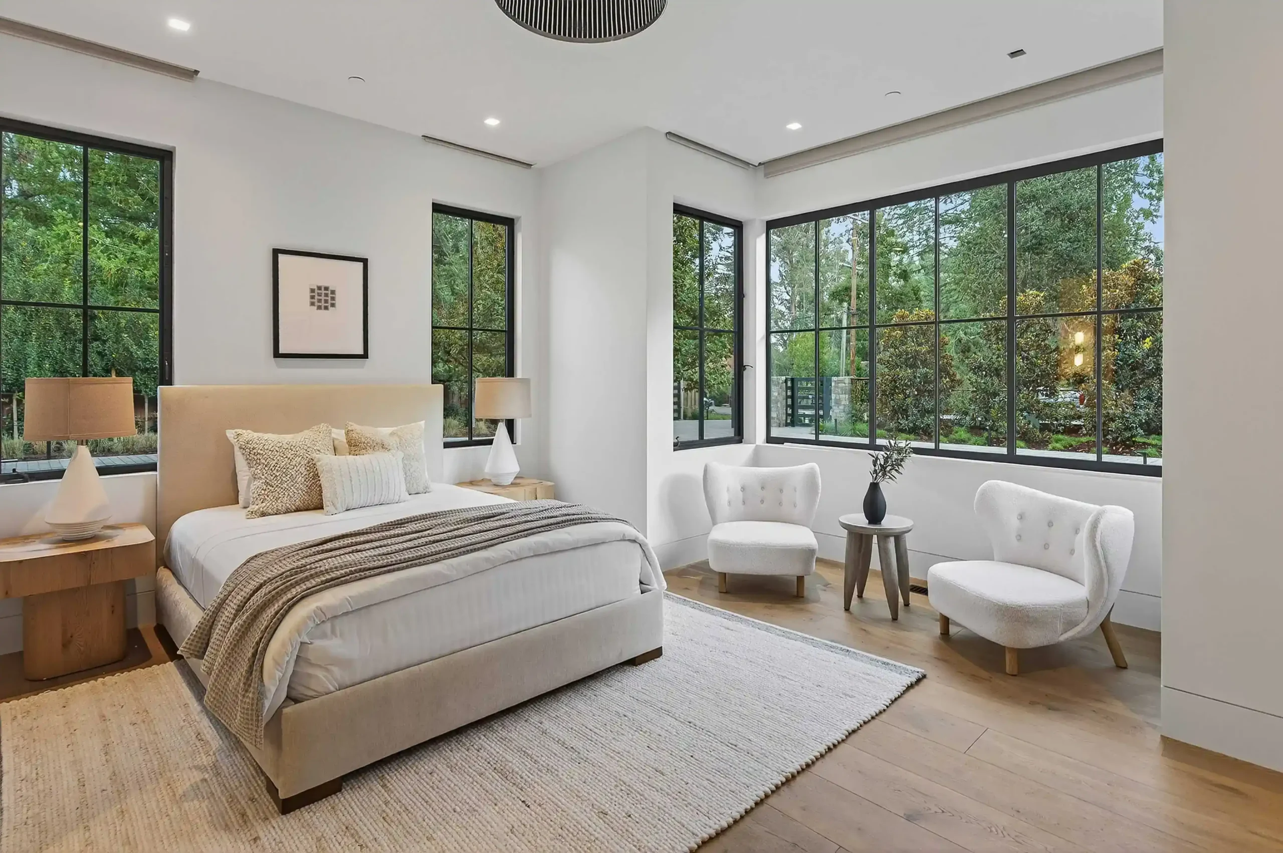 Close-up of steel frame window hardware